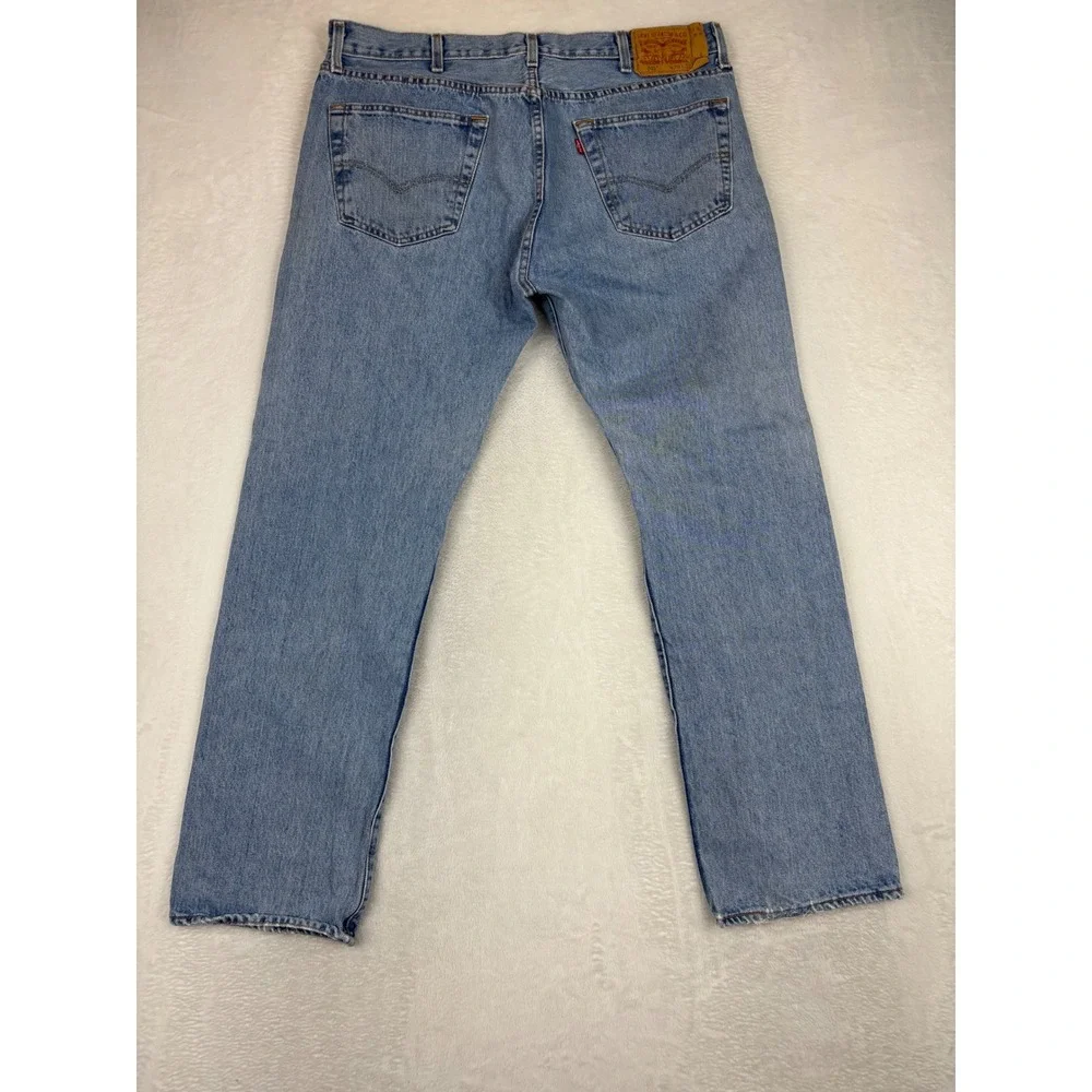 Levis 501 Original Fit Mens 38x32 Jeans Grungy Light Blue Washed Denim
